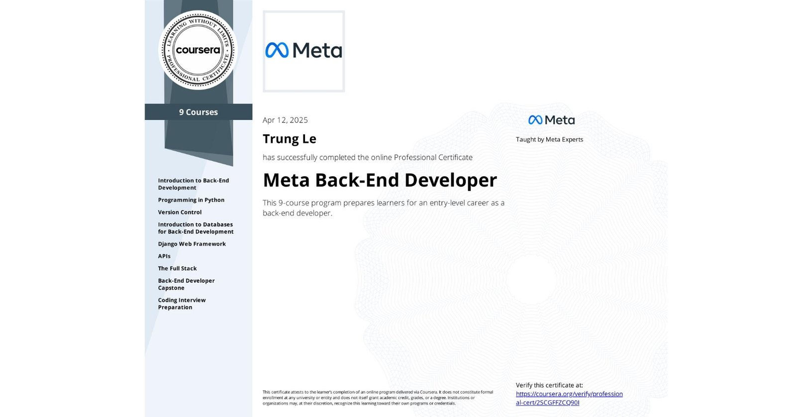 Meta Back-End Developer